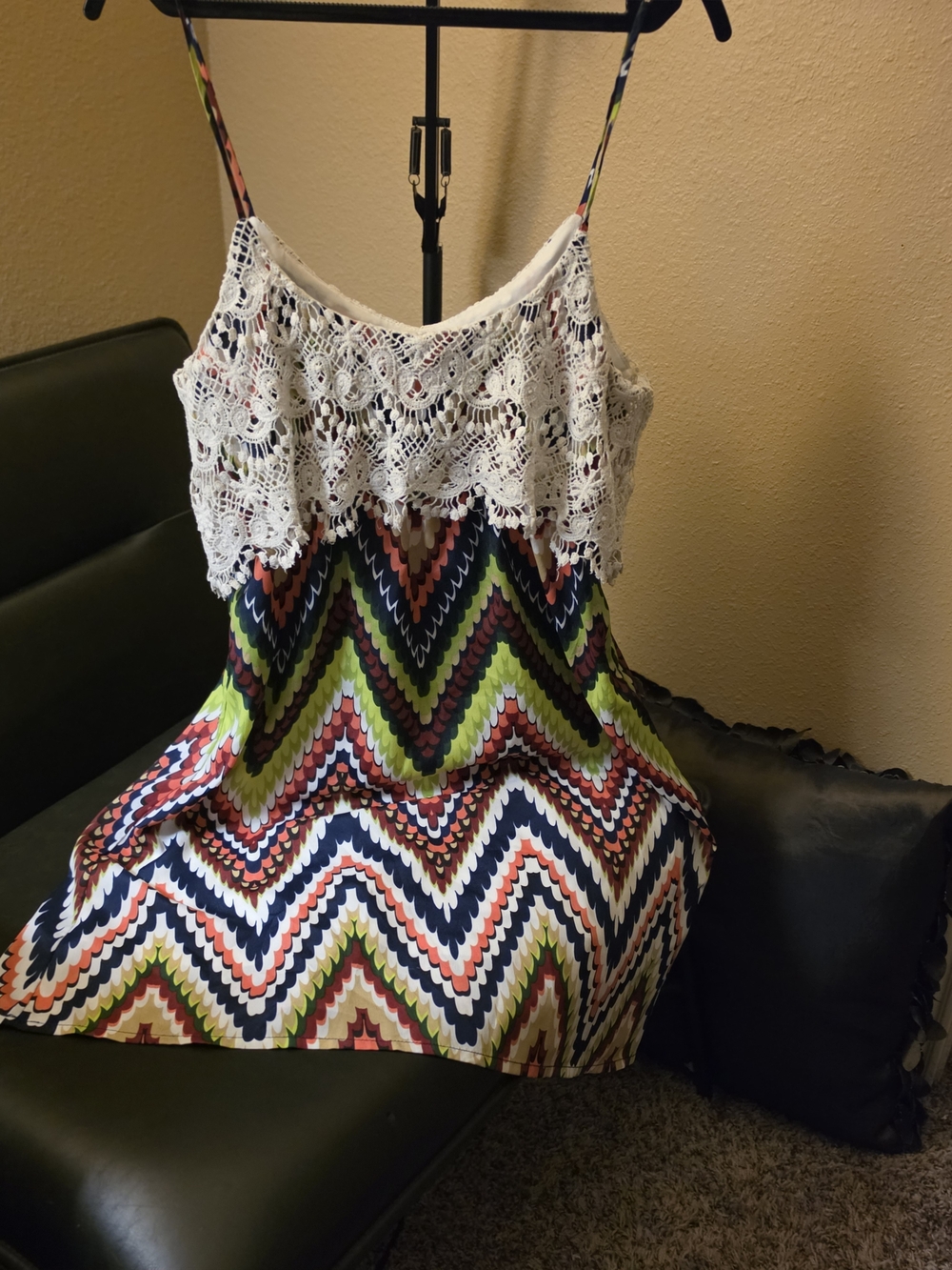 Filly Flair Multicolor Chevron Lace Trim Asymmetrical Dress